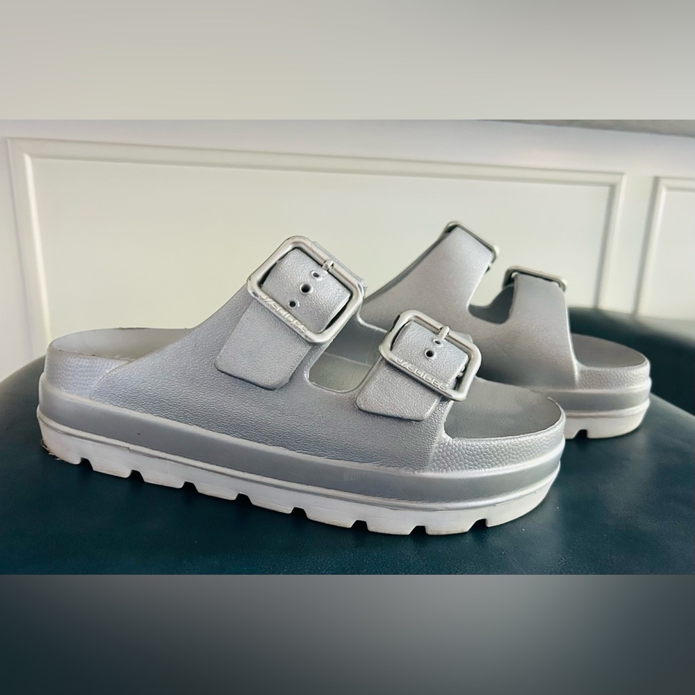 J Slides Metallic Silver Women's Sandals